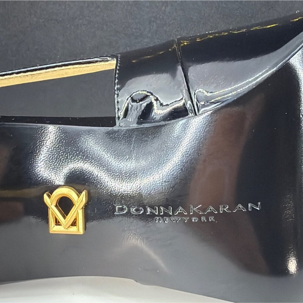 Donna Karan New York Savita Slingback Heels Black Gold Cap Toe Pumps Size 8.5 - Picture 10 of 14